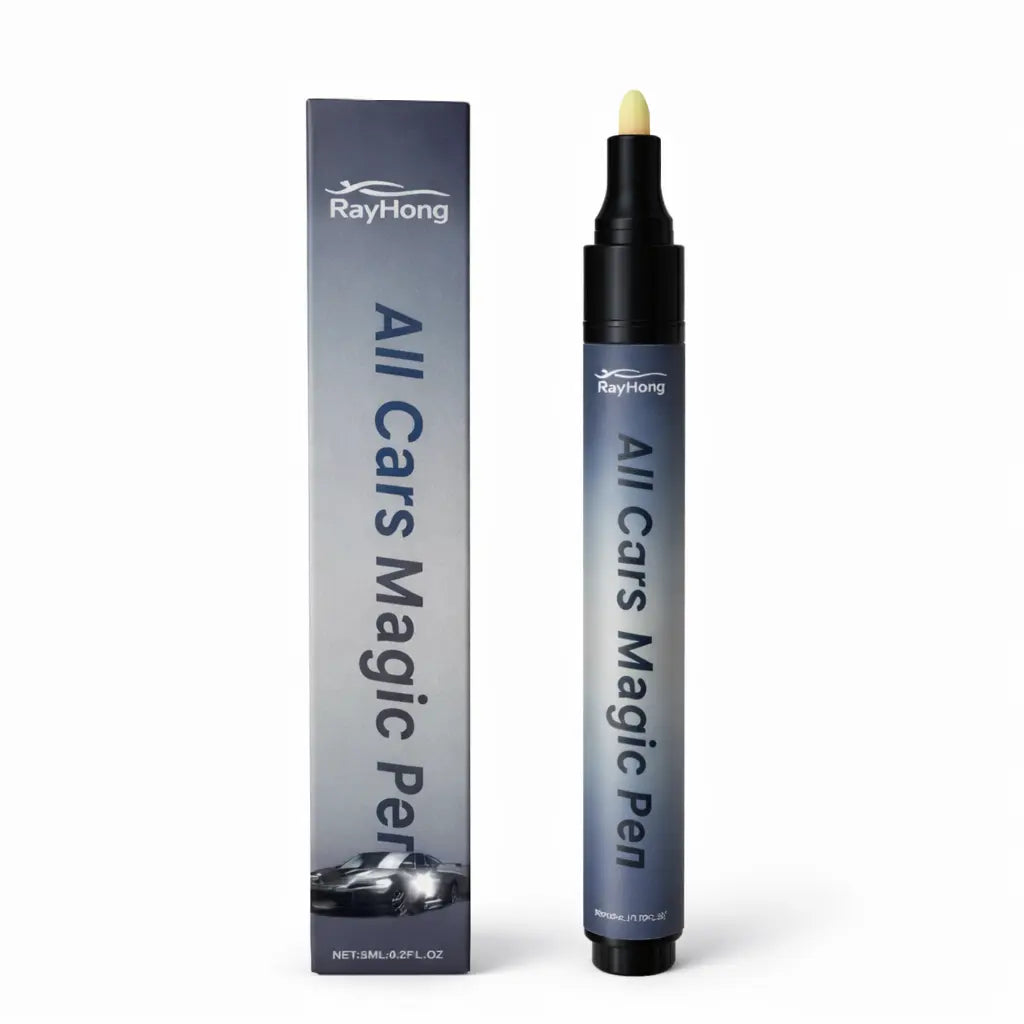 Stylo efface rayures présenté avec sa boîte sur fond blanc